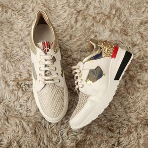 Tosca Blu‎ Studio Gold Glitter And Netting White Sneakers Women's EU 37 US 7